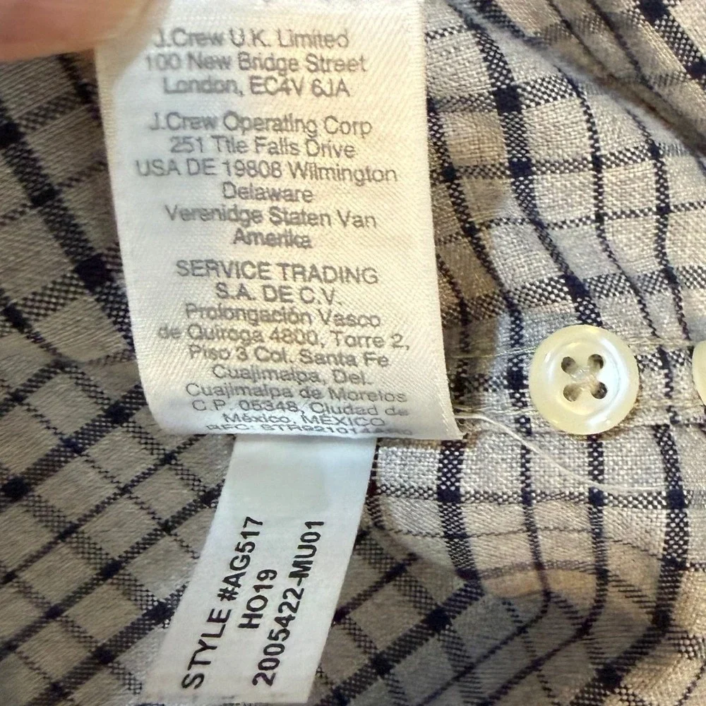 J.Crew Slim American Pima Cotton Blue Gray Check Button Shirt S